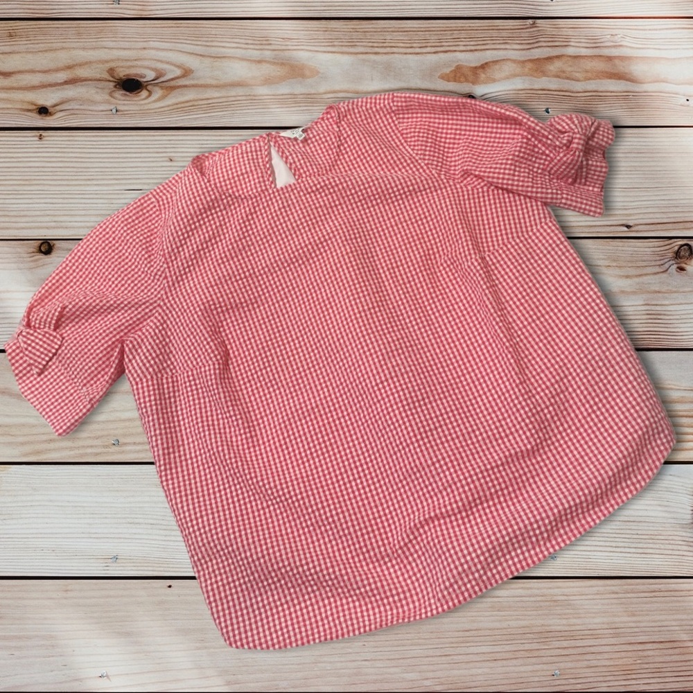 Crown & Ivy Red White Gingham Top Bow Detail to Sleeves 2X